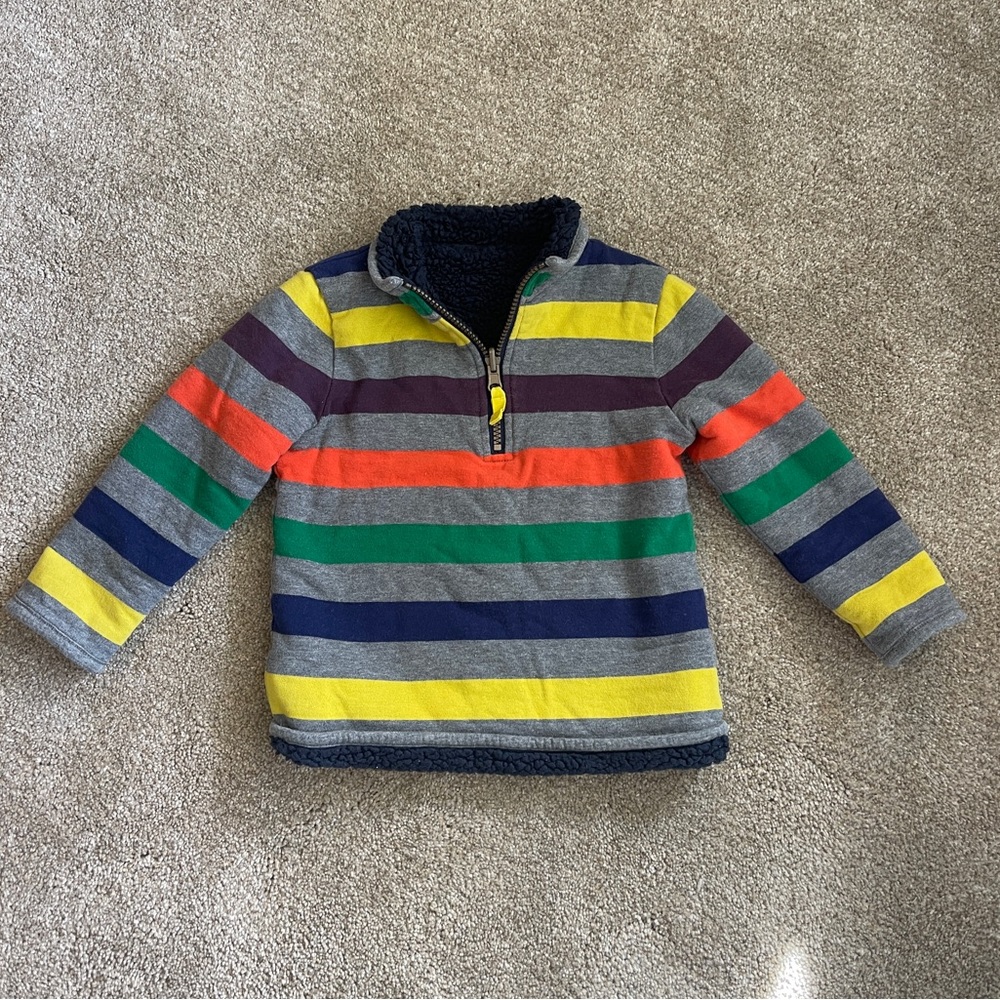 Mini Boden Reversible Stripe Fleece Pullover